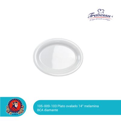 Plato Ovalado 14" Melamina Blanca