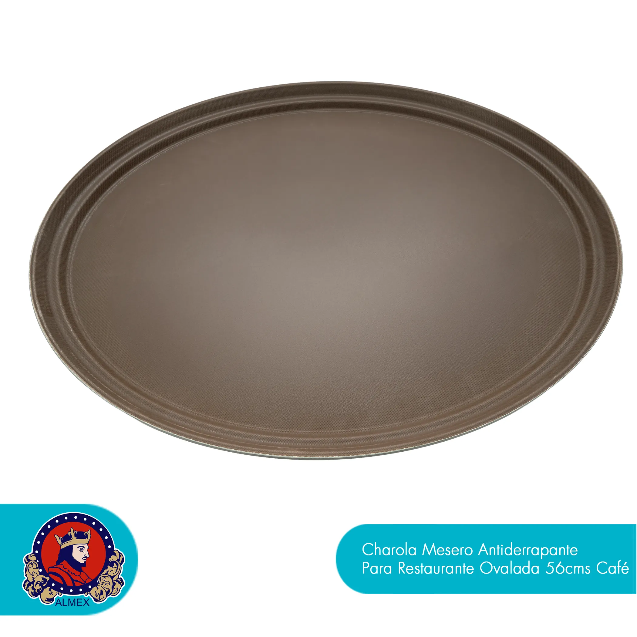 Charola Mesero Antiderrapante Para Restaurante Ovalada 56cms Café