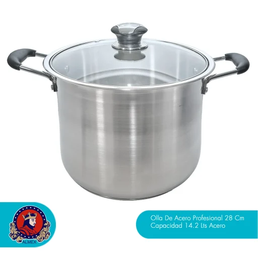 Olla De Acero Profesional 28 Cm Capacidad 14.2 Lts Acero