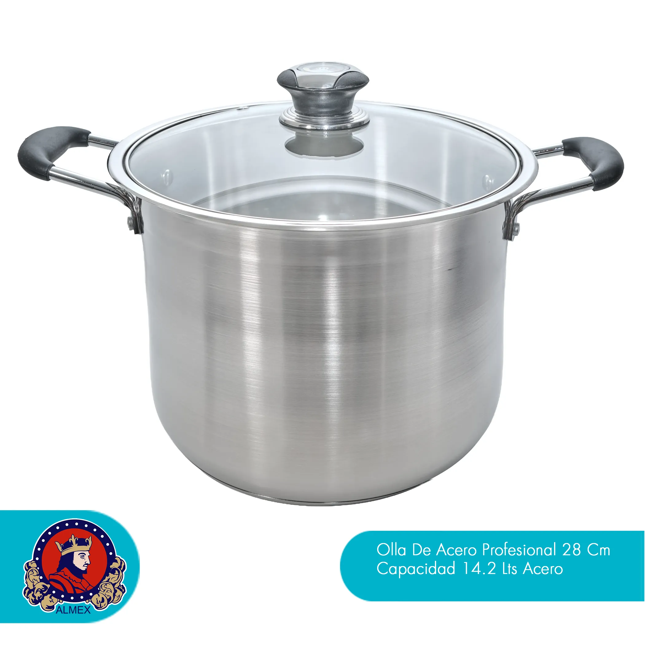 Olla De Acero Profesional 28 Cm Capacidad 14.2 Lts Acero