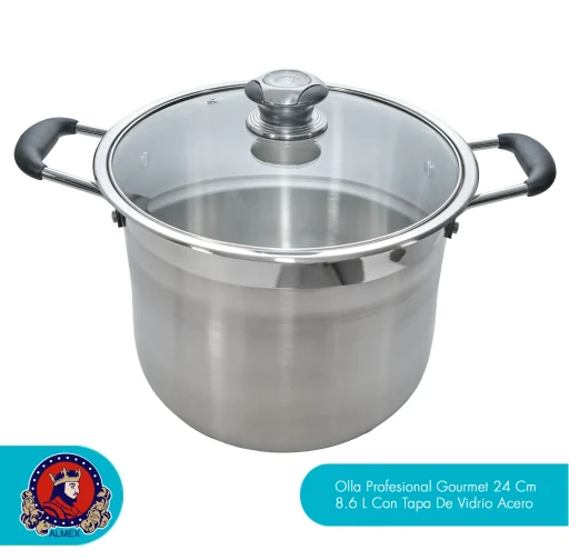 Olla Profesional Gourmet 24 cm (8.6 L) con Tapa de Vidrio
