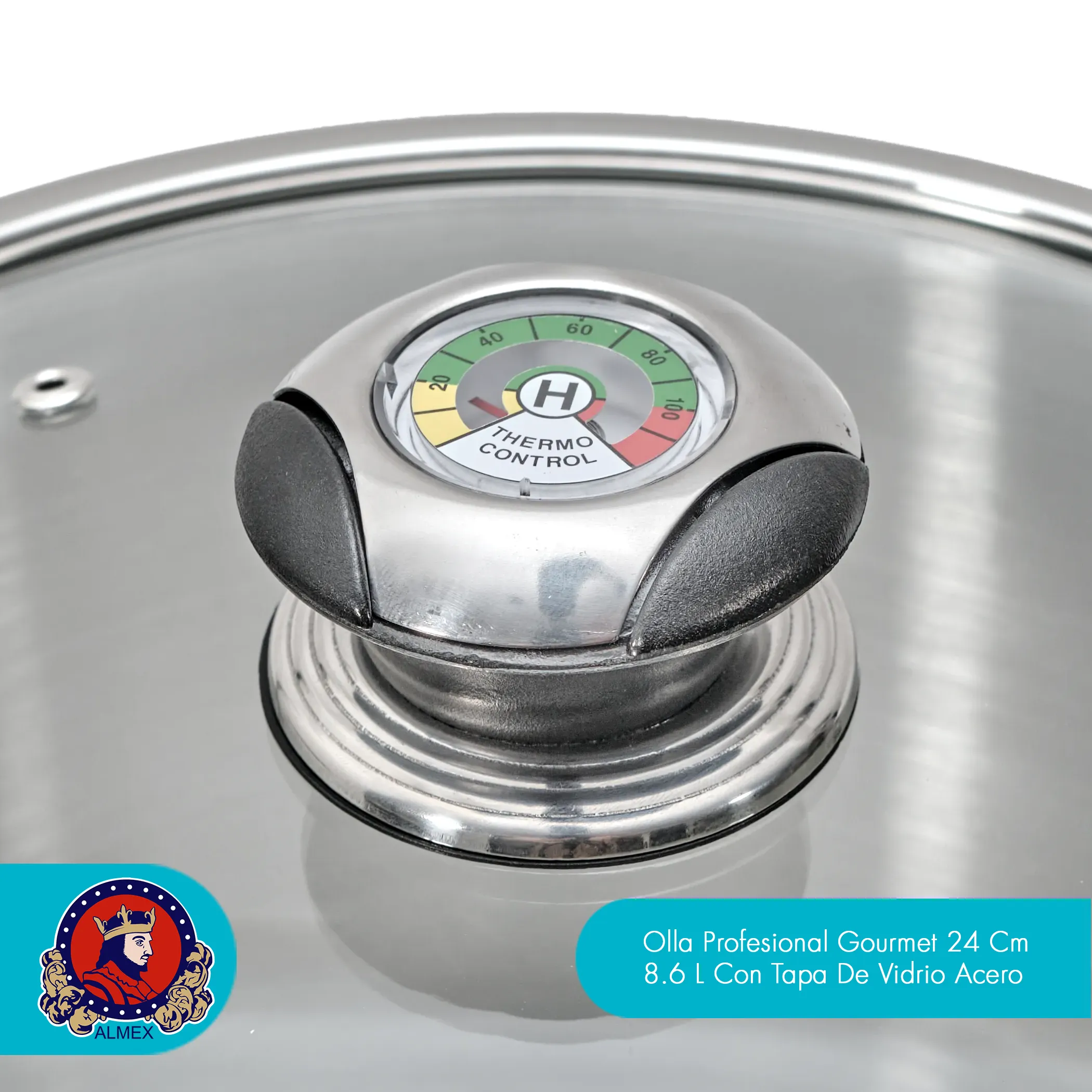 Olla Profesional Gourmet 24 cm (8.6 L) con Tapa de Vidrio